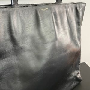 YSL Saint Laurent large black leather tote bag